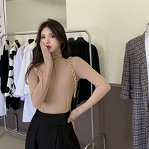 Spring thread Supper body elastic display slim high collar grinding wool Garvelour Thickened Warm Inner Hitch Bottom Shirt Long Sleeve Blouse Tide