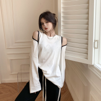 Collision Color Design Sensation Dew Shoulder Slim Fit Sunscreen Womens Clothing Summer 2022 New Loose Medium Long Outside Wearing Blouses