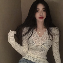 New fashion sexy V-neck long sleeve Joker slim slim shirt tide autumn interior perspective base shirt coat women