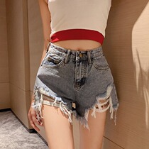 Autumn Korean chic hole irregular burrs jeans women Joker sexy straight pants high waist fashion shorts