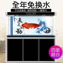 Large and medium-sized fish tank aquarium-free water changing room Feng Shui ecology Home ultra white glass Under filter gold fish tank