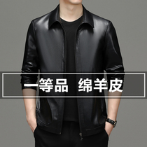 Woodpecker Haining Leather Men's Sheepskin Jacket Lapel Short Men's Middle-aged Single Fall Winter Thin Coat