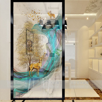 Customized glass partition wall toilet through living room screen into the home Xuanuang art tempered background household deer