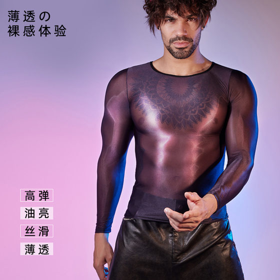 New men's tight transparent thin top high elastic breathable and shiny sexy macho muscles and tempting tights New men's tight transparent thin top high elastic breathable and shiny sexy macho muscles and tempting tights