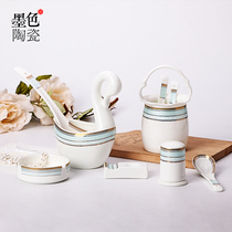Jingdezhen ceramic spoon Eating spoon spoon Chopstick holder Ashtray toothpick tube Household tableware Shuying Yuqing