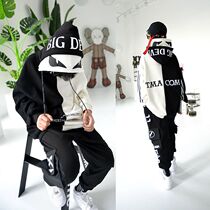 Big boy clothes thick plus velvet 2020 winter Korean double hat tide type medium Big Boy street dance sweater warm tide