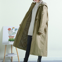 2021 Winter New plus velvet coat womens long Korean version of loose hooded waist over knee thickened windbreaker cotton coat