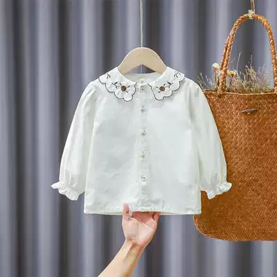 Girl shirt doll collar spring and autumn clothes 2021 New Lady foreign style flower bud sleeve small children's baby coat