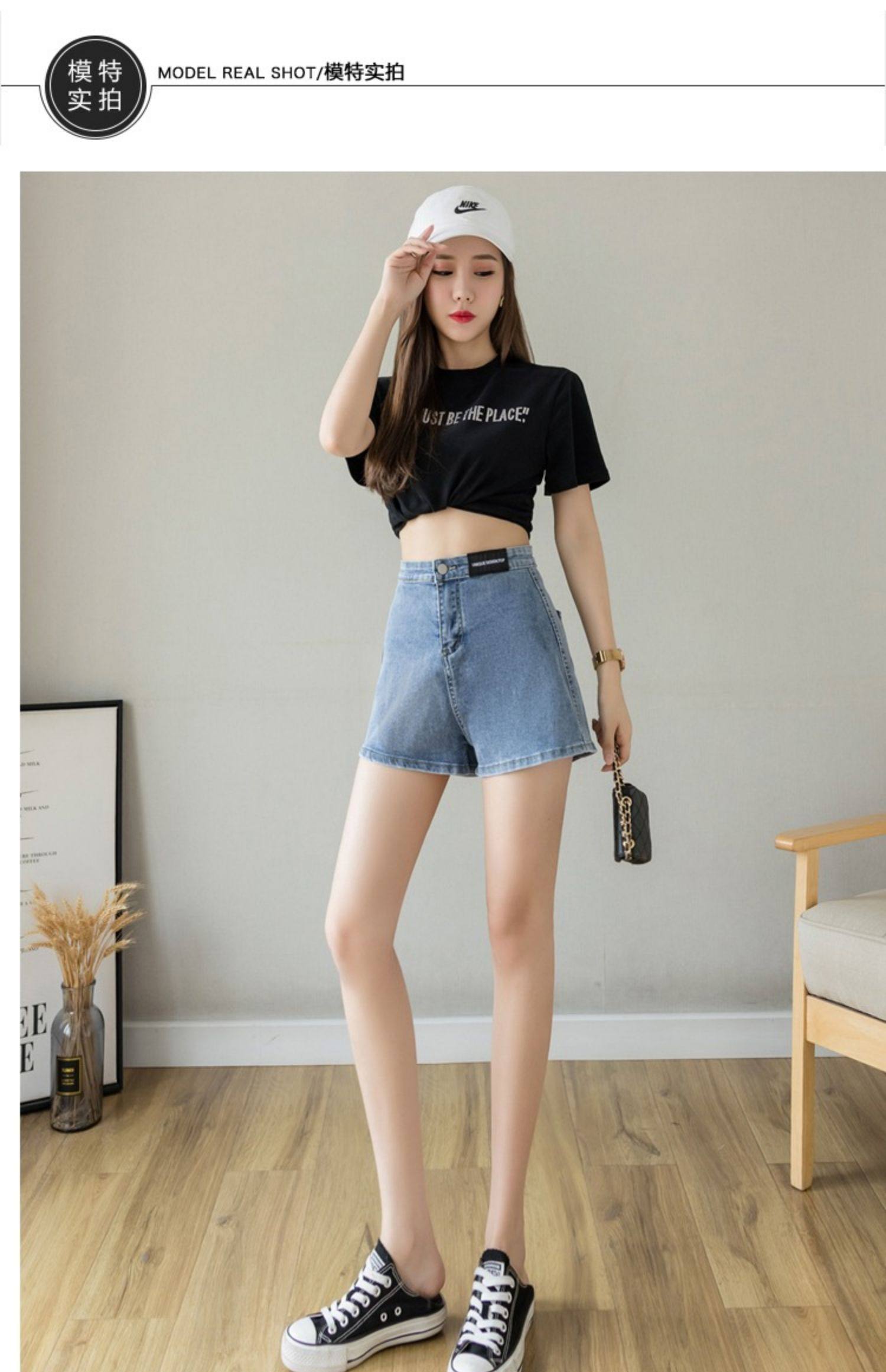 百搭超火网红牛仔短裤女高腰显瘦简约复古时髦黑色辣妹热裤子 - 17网