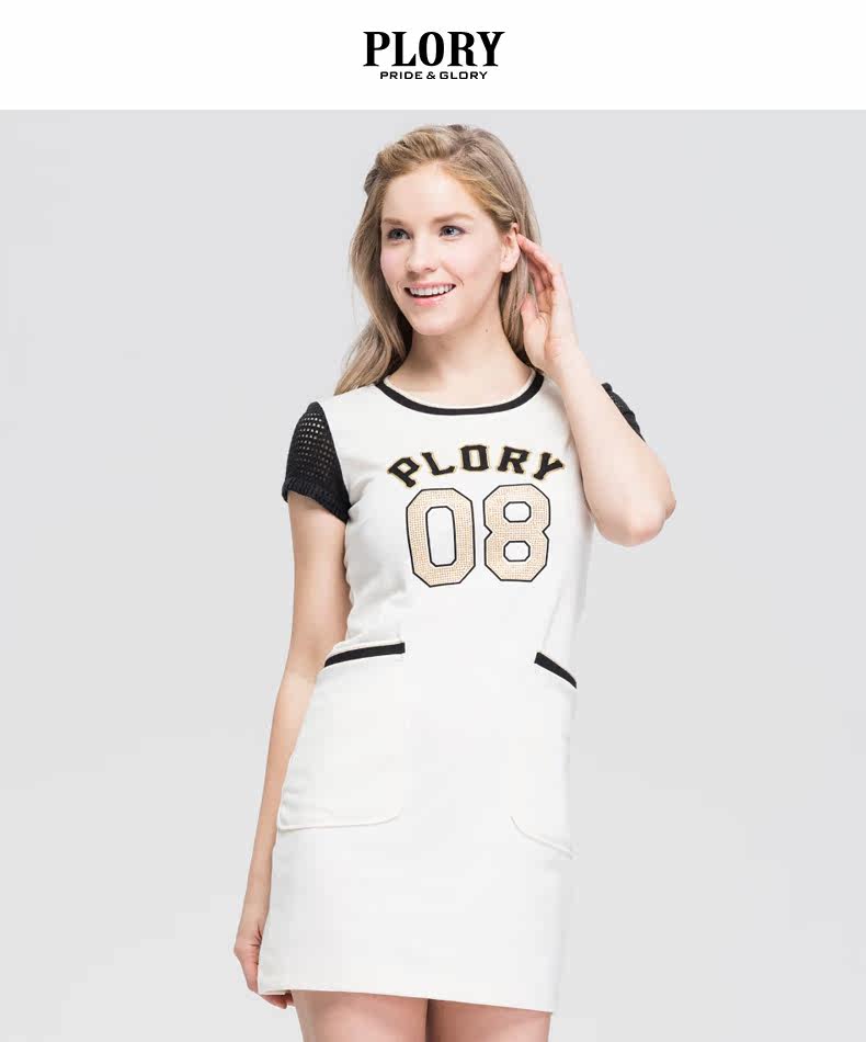 plory衣恋旗下 春夏季女装 女式舒适短袖修身连衣裙poom523f05