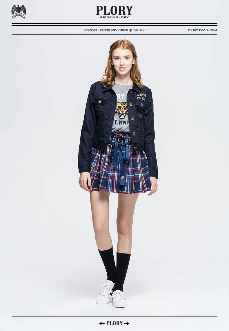 plory官方旗舰店秋冬季女装休闲水洗牛仔夹克外套女pojk549f01