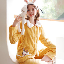 Home time Yuezi clothing winter postpartum pregnant women pajamas autumn and winter breastfeeding clothes thick plus velvet winter discharge clothing feeding