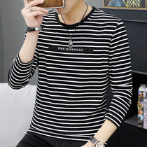 Autumn long sleeve T-shirt mens autumn clothes round neck slim base shirt autumn clothes shirt black and white striped sea soul shirt