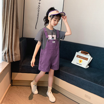 Girls summer suit 2021 New Korean version of childrens middle-aged children foreign-style pants shorts two-piece Net red tide