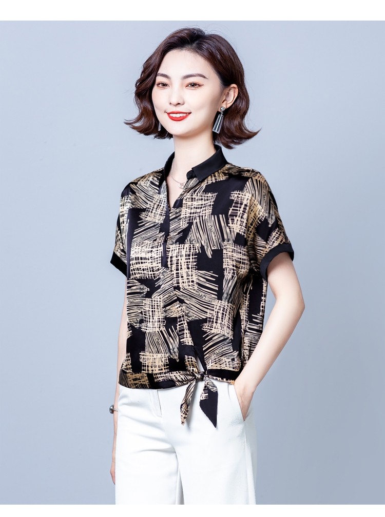 实拍夏装新款碎花雪纺衫衬衣显瘦时尚百搭短袖小衫气质t恤女 - 17网