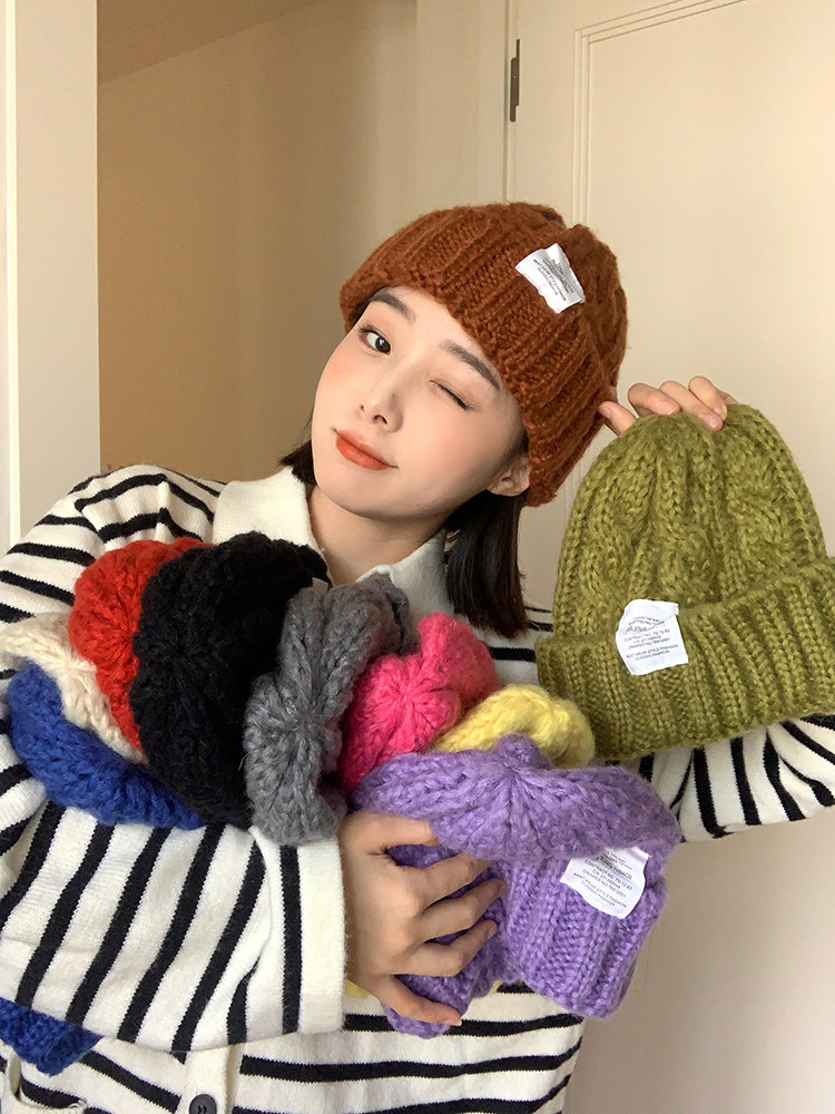 蜗牛爬爬家 毛线帽子女冬粗线针织帽秋冬季学生保暖护耳包头冷帽