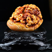 Fujian Shoushan Stone Fields Yellow Stone leopard Swaying Pieces Hand Sculpted Natural Chite Handicraft Bogu Shelf Decoration Collection