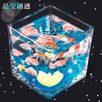 Square glass fish tank ultra white thickened Mini creative small fish cylinder office Desktop water cultivating object vase