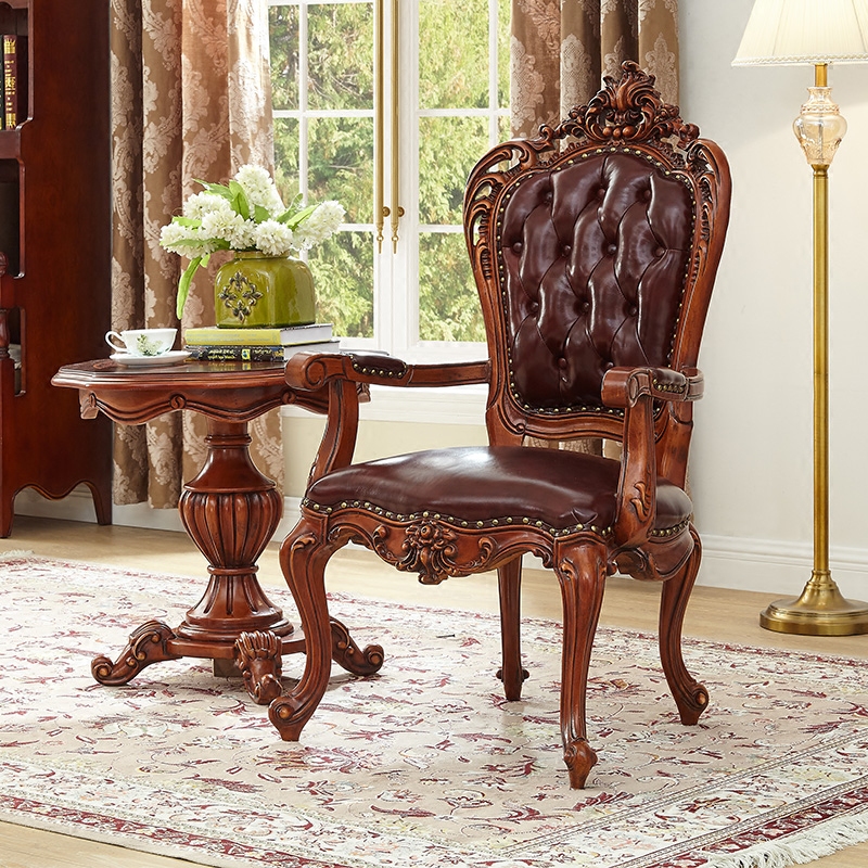 Xisheng furniture European-style solid wood leather desk and chair American-style carved leisure chair visitor negotiation chair office chair