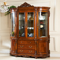 Xisheng Furniture European-style solid wood four-door wine cabinet glass cabinet American retro semi-circular wine cabinet restaurant furniture customization