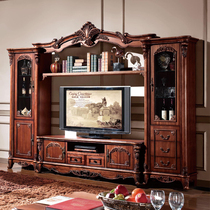 Eurostyle Carved Flower Combo TV Cabinet Wall Cabinet Lavish American Solid Wood Living Room TV Enclosure For Old 2021 New
