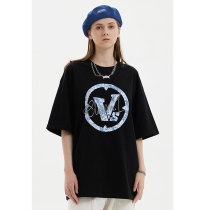 VASCO1988 blue and white porcelain texture original print Couple summer national tide loose Joker short sleeve t-shirt