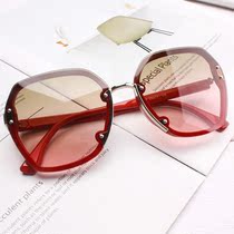 Personality sunglasses womens red new gradient white sunglasses anti-UV star frameless round face big frame glasses