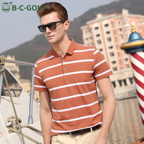 BCGOLF summer polo shirt men Business cotton striped half sleeve shirt lapel collar golf short sleeve t-shirt