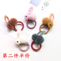 Super cute bunny girl hair circle hair rope Korean three-dimensional white rabbit plush hair clip tie hair band edge clip