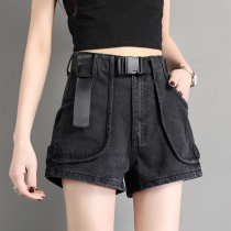 Black denim shorts womens 2021 summer new Hong Kong flavor retro thin high waist Korean loose a-line hot pants trend