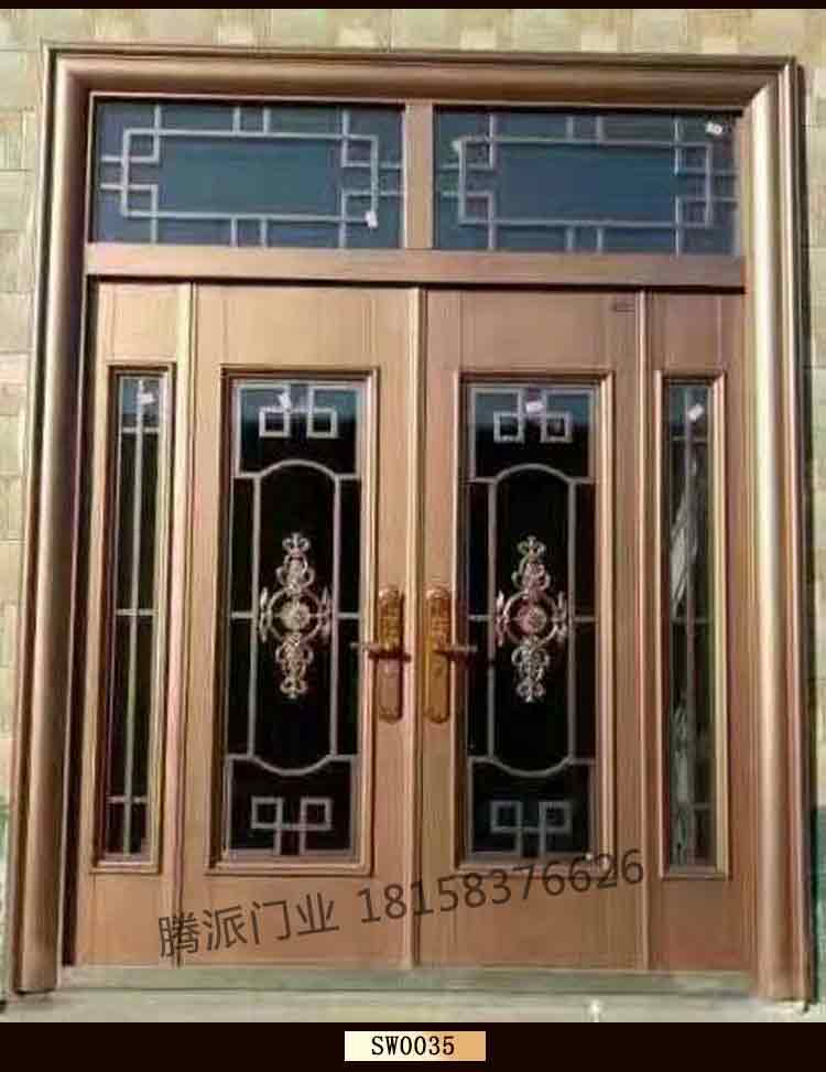 仿真铜门 别墅大门 客厅玻璃防盗门 农村庭院入户门 甲级锌合金门_7折