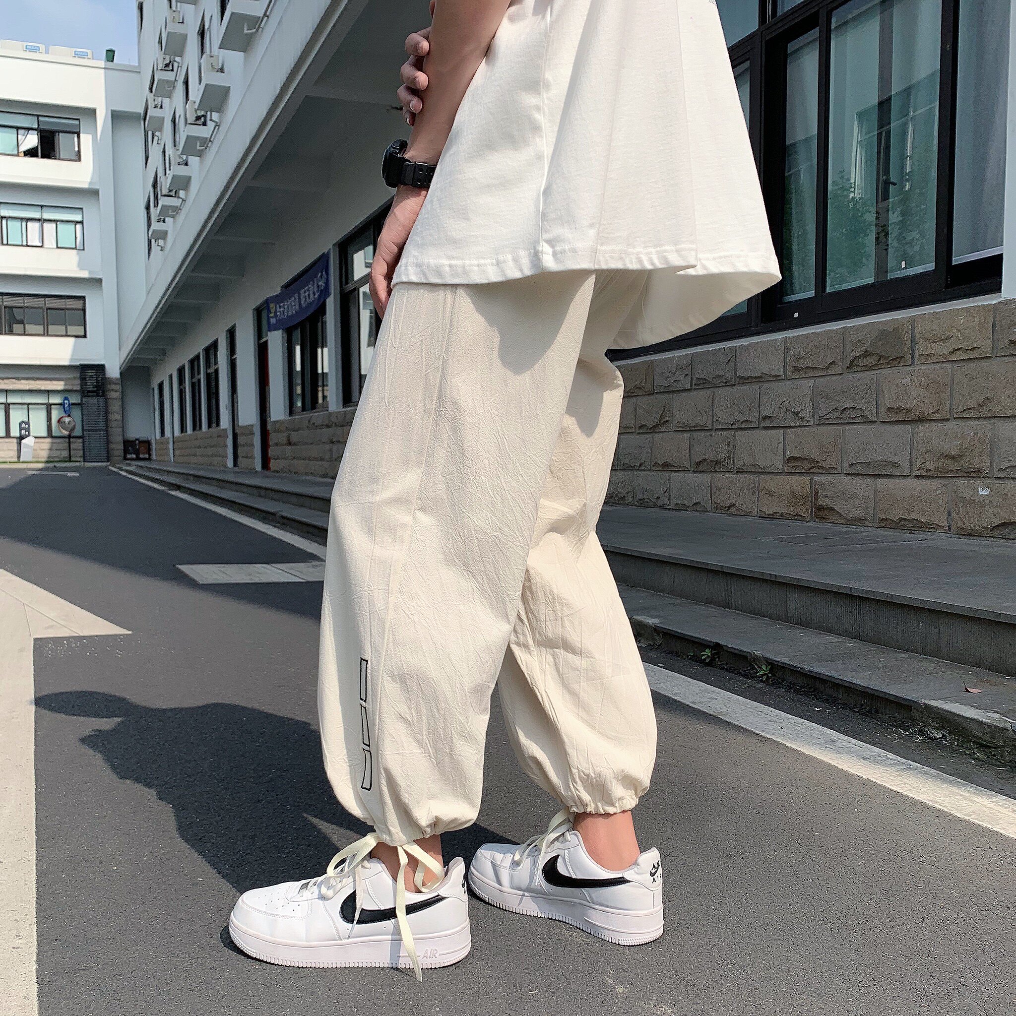 棉麻裤子高街ins痞帅直筒休闲裤男韩版潮流夏季阔腿裤-p35