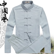 spring summer men's long sleeve tang suit middle aged men's cotton linen shirt clothing Chinese style nun clothes dad clothes