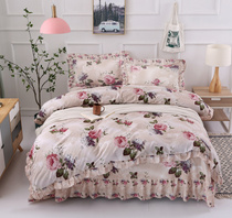 100% cotton four-piece bed sheet-style bed skirt-style pure cotton princess style girl heart quilt cover lotus leaf bedding