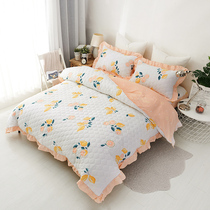 Full cotton cotton lace bed skirt four-piece cotton padded winter quilt cover bed cover