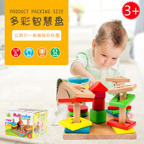 Geometric shape set of columns Childrens wooden early education puzzle building blocks toy baby cognitive matching 2-3 years old game
