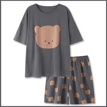 Recommended Japanese bear couple pajamas female summer cotton thin ins Wind short-sleeved shorts mens home wear
