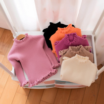 Spring autumn and winter Korean version of children's knitted bottoming shirt girls semi-high collar pullover sweater top stretch warm foreign style