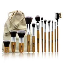 FeiYan International 12 makeup brushes natural bamboo handle makeup set brush with environmental protection linen bag spot wholesale