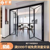 Lemon summer small space bathroom folding door black frame Magnesium aluminum alloy very narrow frame sliding door partition Nordic customization