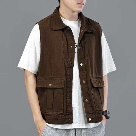 American retro work suit vest men's summer lapel simple loose washing denim vest jacket jacket large size
American retro work suit vest men's summer lapel simple loose washing denim vest jacket jacket large size