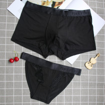 Couple underwear set new lace side modal solid color sexy mens flat corner Womens Triangle Hot