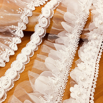 Wide double layer butterfly knot mesh yarn flow sulace lace accessories handmade DIY lengthened childrens skirts ruffle fabric