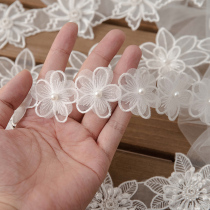Fabric three-dimensional nail beads flower accessories DIY wedding dress material decorative fabric handmade gauze lace embroidery