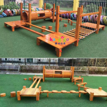 Kindergarten outdoor yellow pear climbing net swing bridge Drilling slide Toy Wooden physical training combination