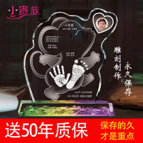 Baby birth souvenir custom crystal hand and foot print full moon hand and foot print cow 100 days newborn baby full moon table