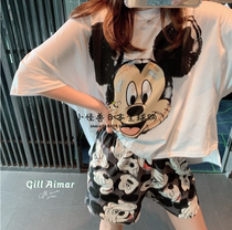 Japanese you gelato pique cartoon Mickey Mouse pajamas women summer cotton short-sleeved loungewear