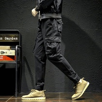 Tide Card Casual Pants Men Fall Harynn Day Ensemble Loose Bunches Multi-Pocket Work Pants Men Black Bunch Leg Pants
