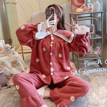 Winter red life year pajamas female autumn winter plus velvet padded cute princess style girl coral velvet home clothes