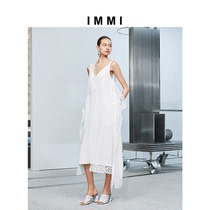 (Designer brand IMMI) Romantic irregular lace mulberry silk stitching suspender skirt 191DS065X